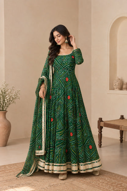 MALTI GREEN BANDHEJ ANARKALI SET