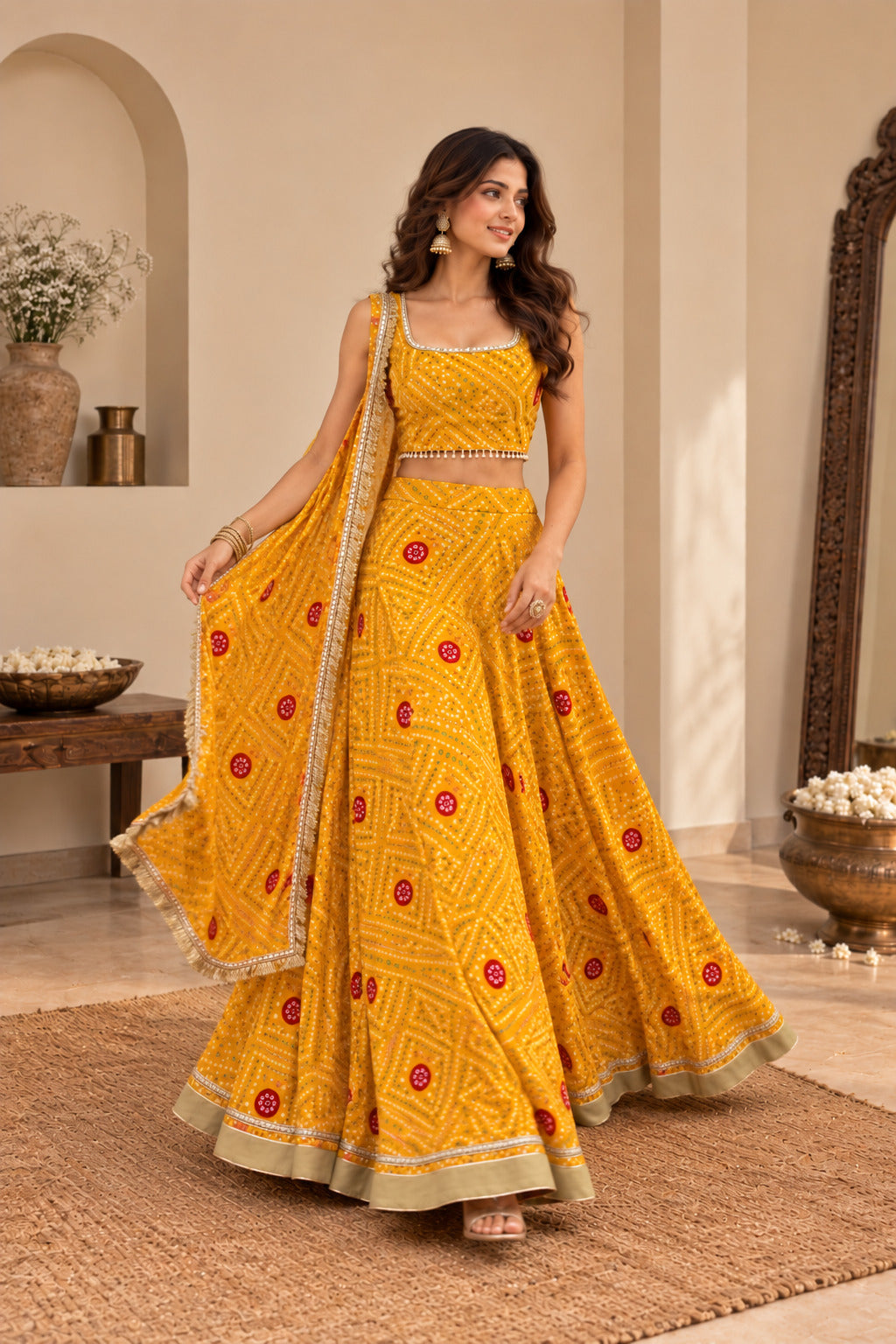TRINA YELLOW BANDHEJ LEHENGA
