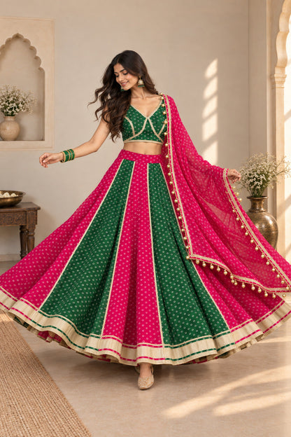 NUPUR MULTICOLORED BANDHEJ LEHENGA