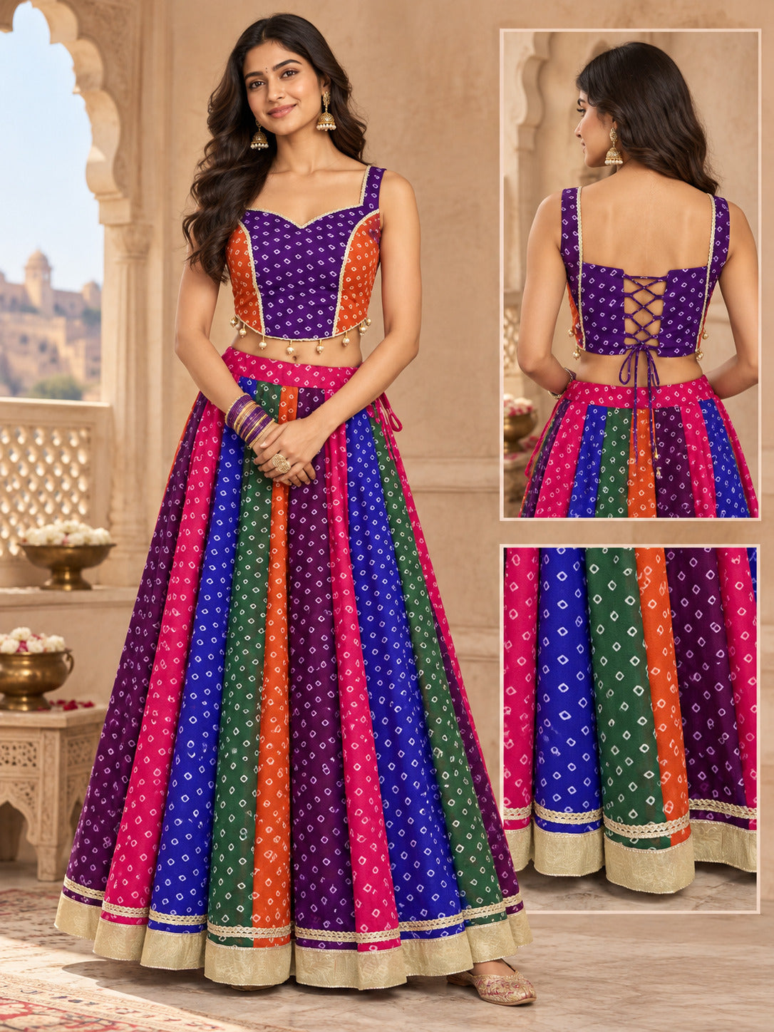 DIYARA MULTICOLORED BANDHEJ LEHENGA