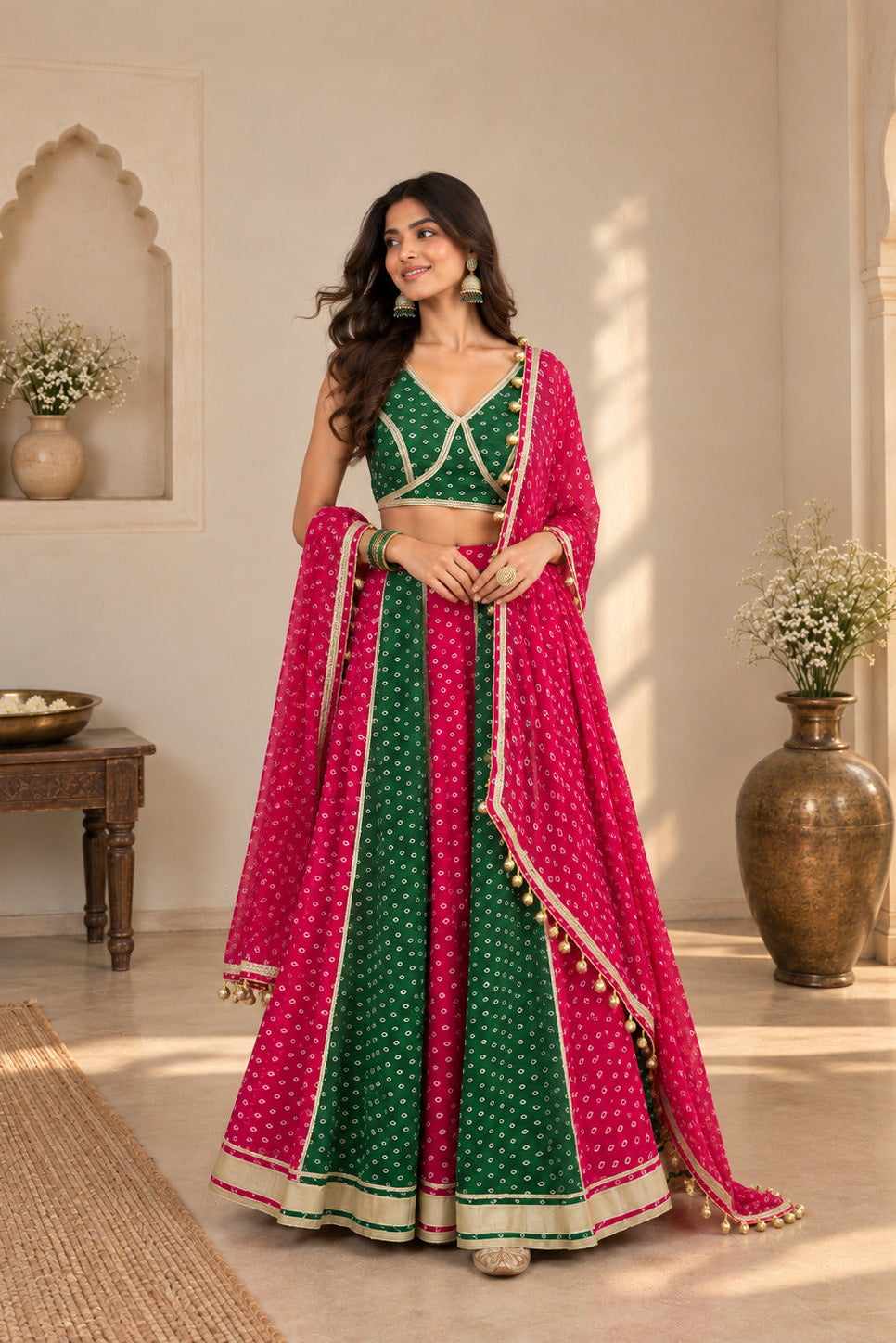 NUPUR MULTICOLORED BANDHEJ LEHENGA