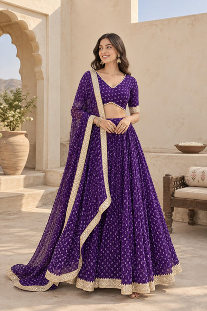 ASHVIKA PURPLE BANDHEJ LEHENGA