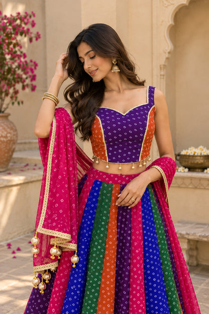 DIYARA MULTICOLORED BANDHEJ LEHENGA