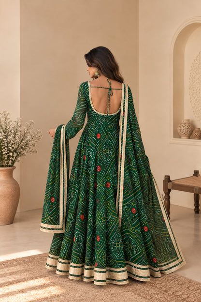 MALTI GREEN BANDHEJ ANARKALI SET