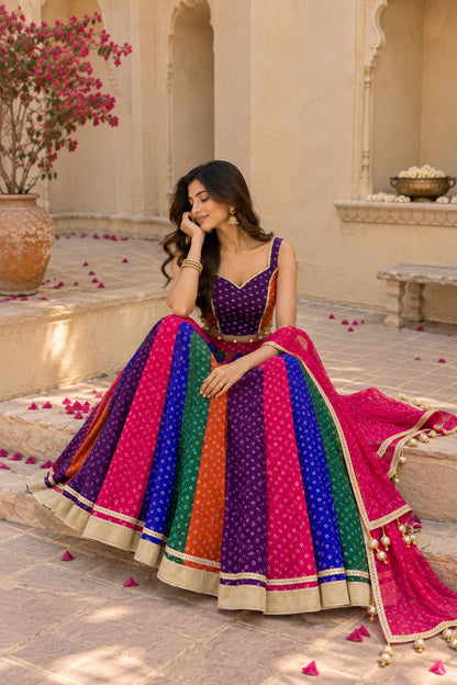 DIYARA MULTICOLORED BANDHEJ LEHENGA