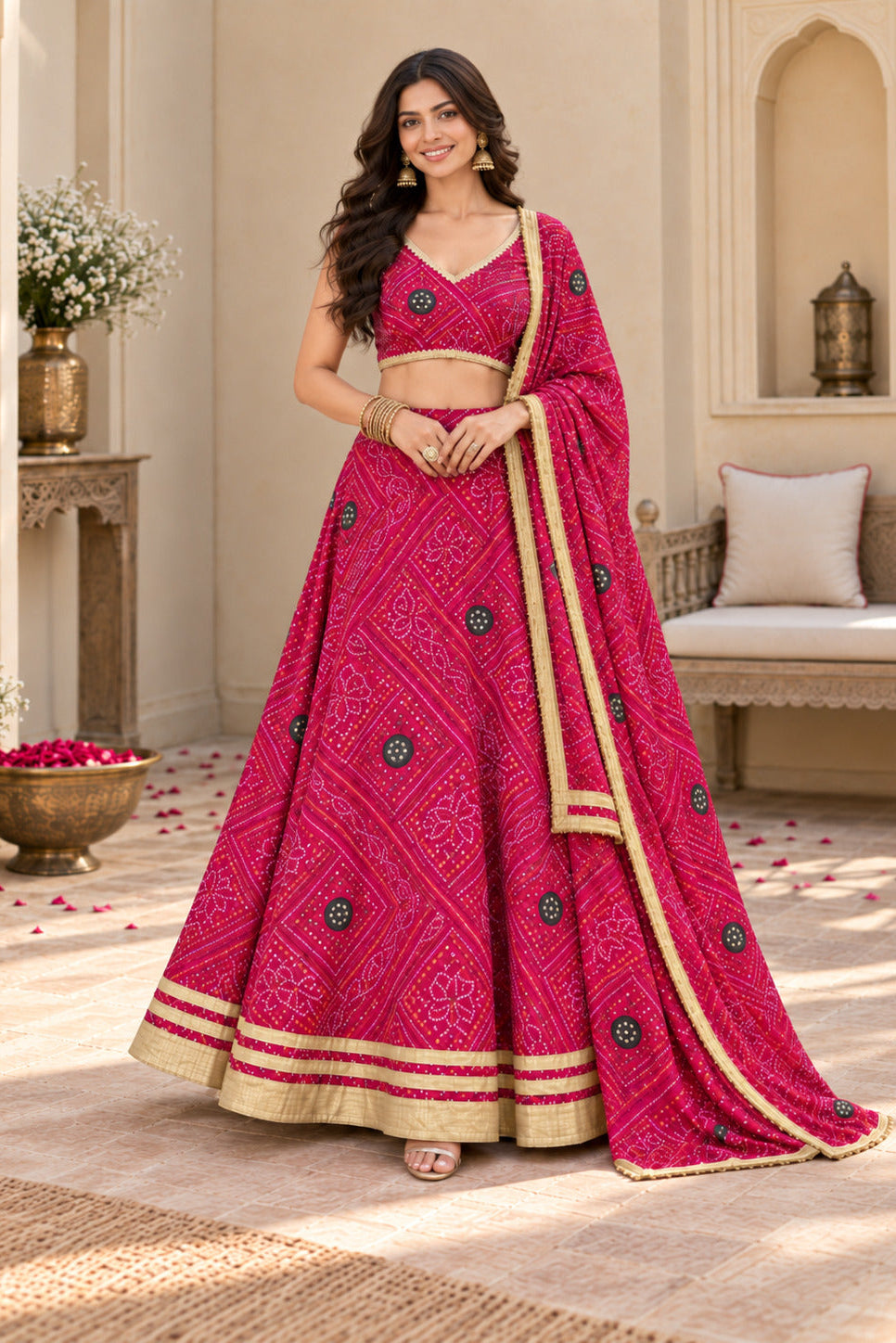KANGANA PINK BANDHEJ LEHENGA