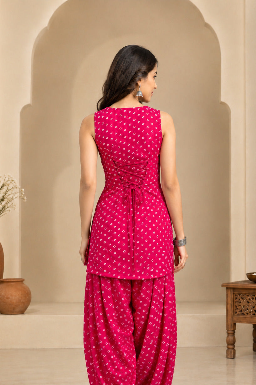 GAYRA PINK BANDHEJ FARSHI SET