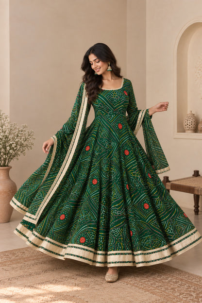 MALTI GREEN BANDHEJ ANARKALI SET