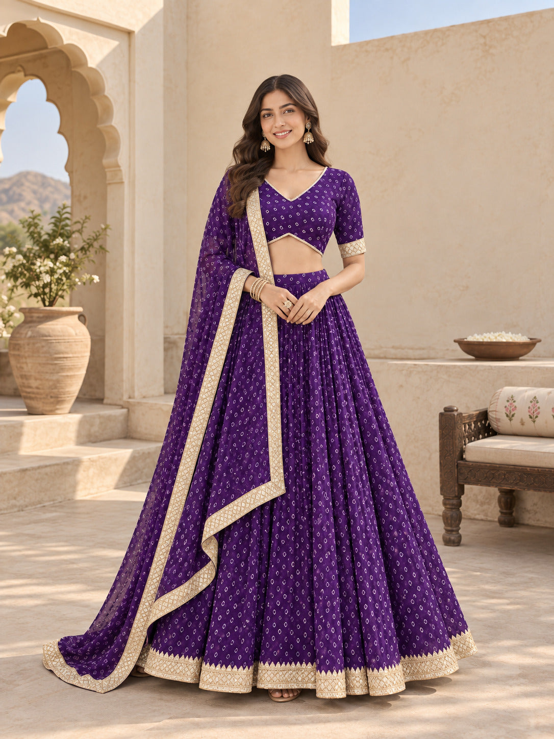 ASHVIKA PURPLE BANDHEJ LEHENGA