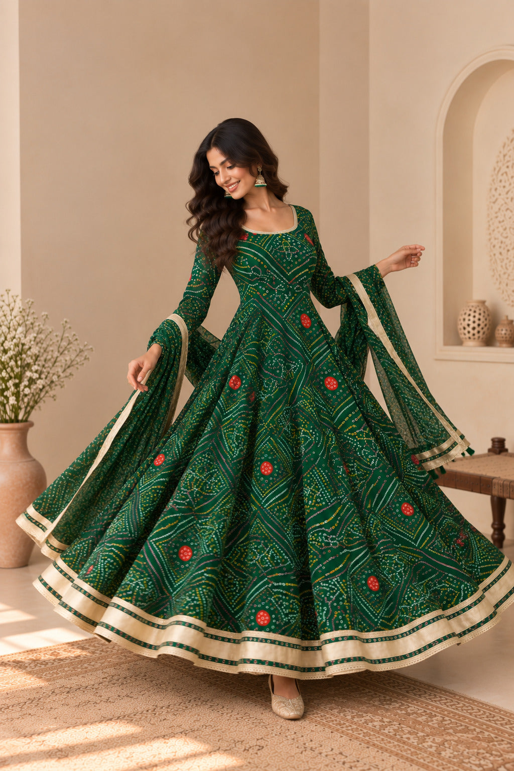 MALTI GREEN BANDHEJ ANARKALI SET