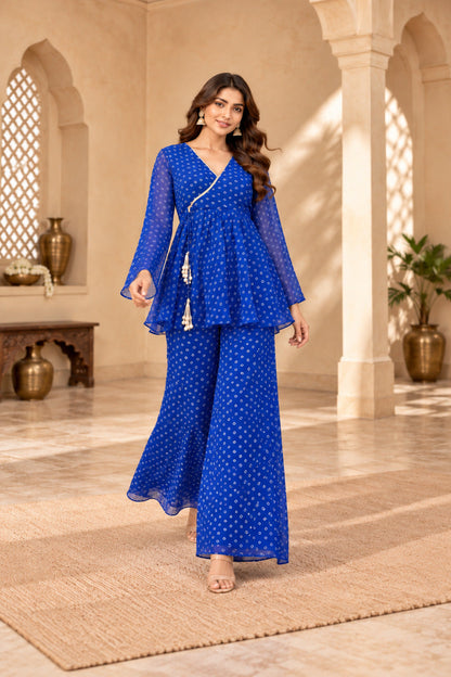 PREET BLUE BANDHEJ COORD SET