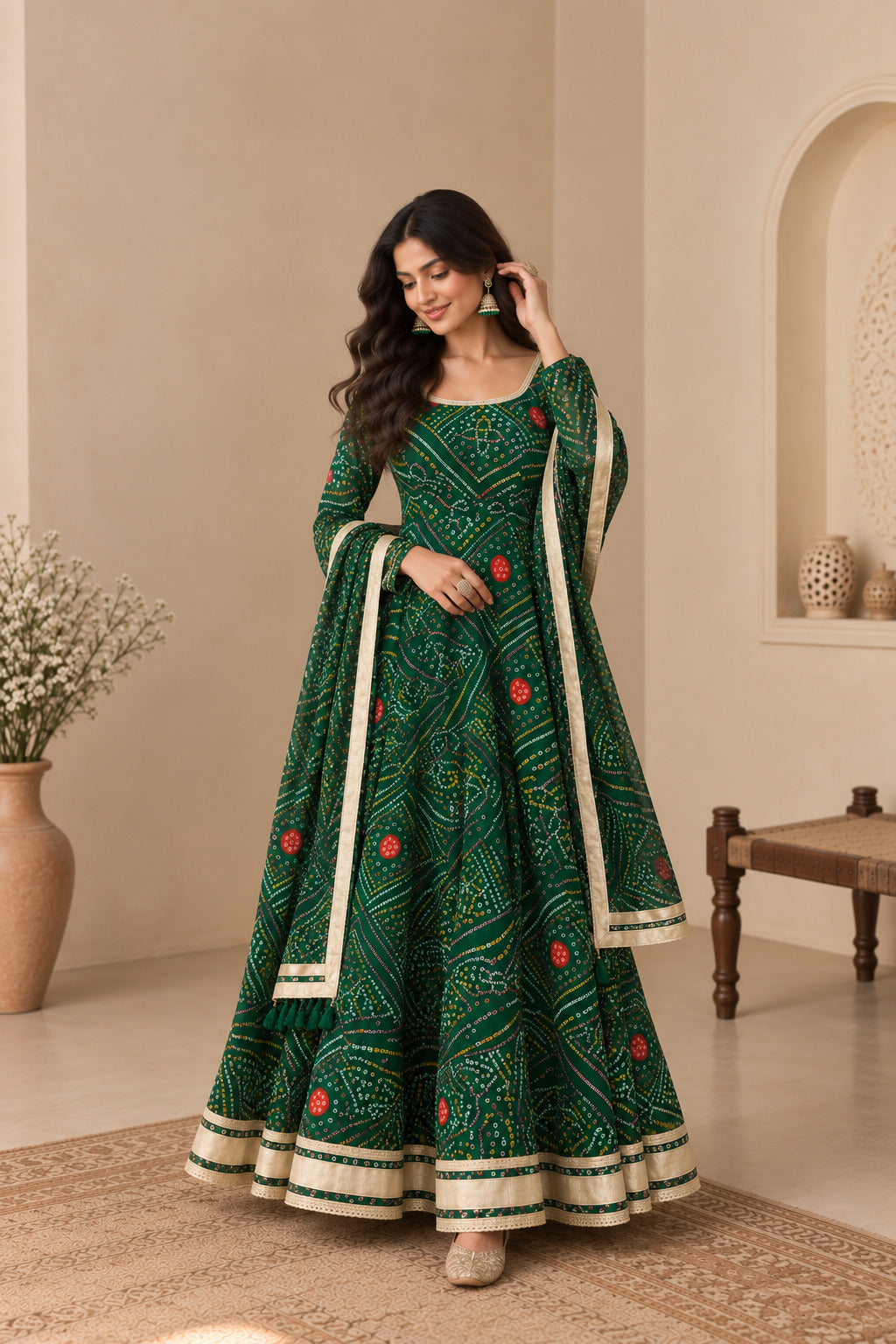 MALTI GREEN BANDHEJ ANARKALI SET