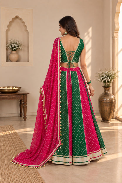 NUPUR MULTICOLORED BANDHEJ LEHENGA