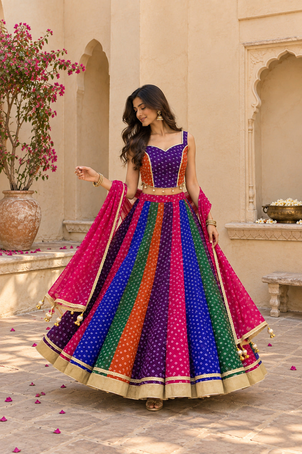 DIYARA MULTICOLORED BANDHEJ LEHENGA