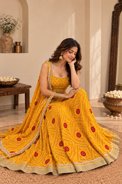 TRINA YELLOW BANDHEJ LEHENGA