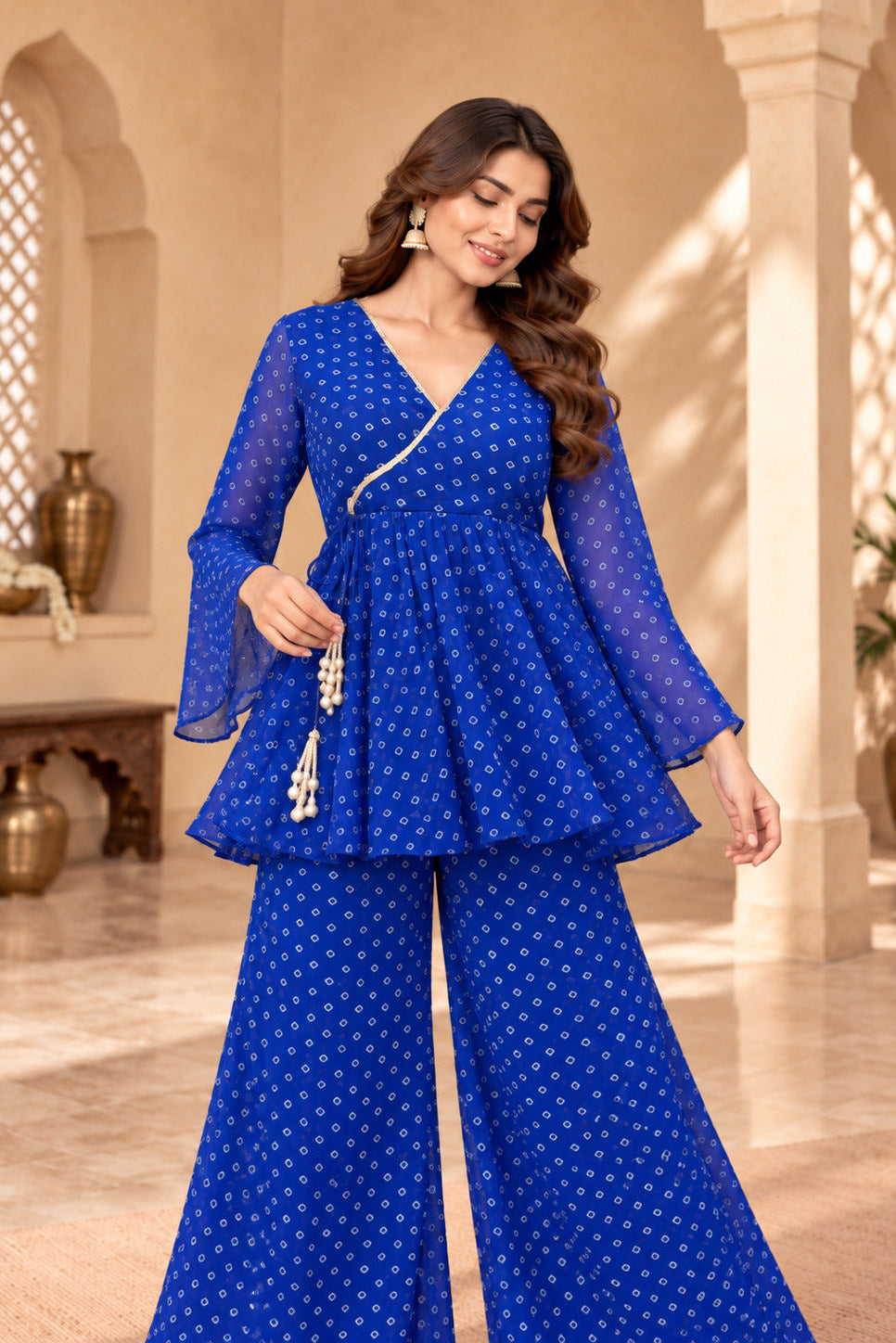 PREET BLUE BANDHEJ COORD SET