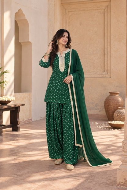 DEVYANI GREEN BANDHEJ FARSHI SET WITH DUPATTA