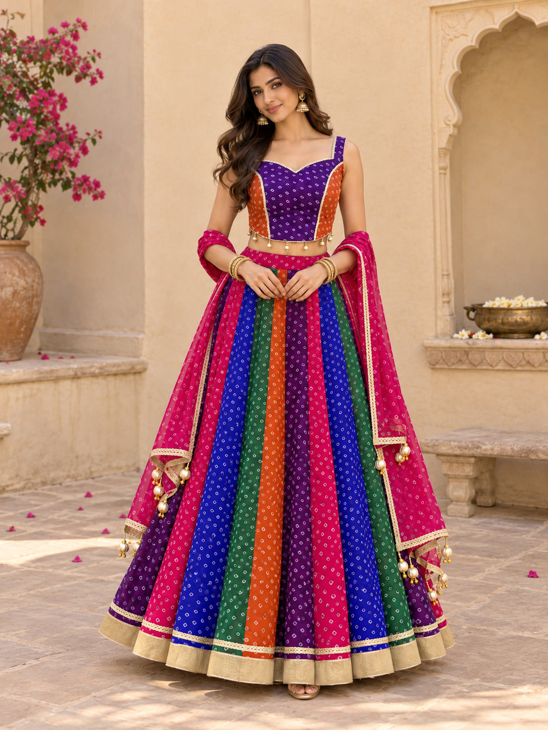 DIYARA MULTICOLORED BANDHEJ LEHENGA