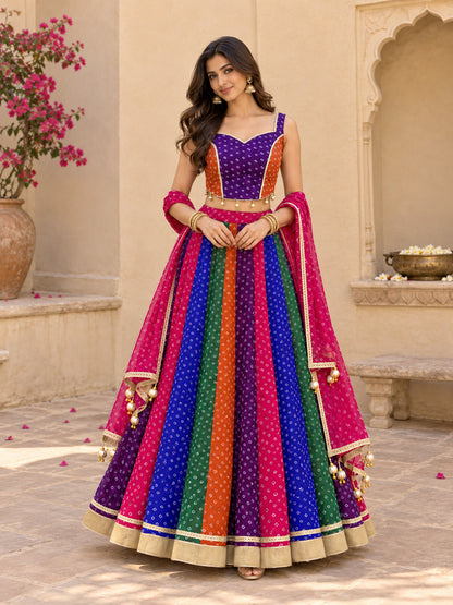 DIYARA MULTICOLORED BANDHEJ LEHENGA