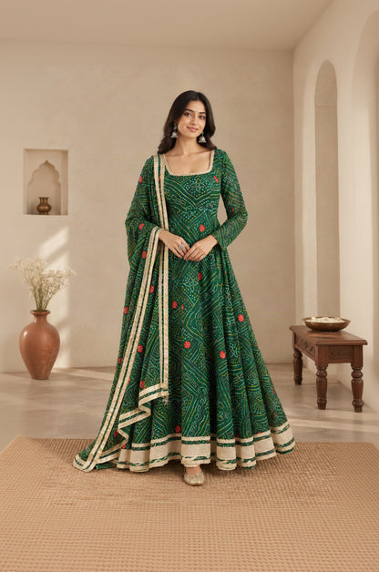 MALTI GREEN BANDHEJ ANARKALI SET
