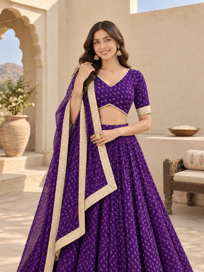 ASHVIKA PURPLE BANDHEJ LEHENGA