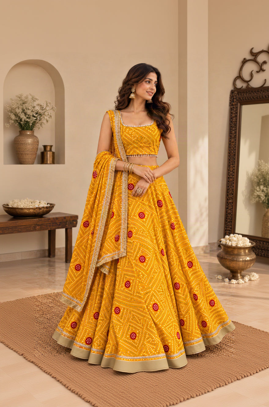 TRINA YELLOW BANDHEJ LEHENGA