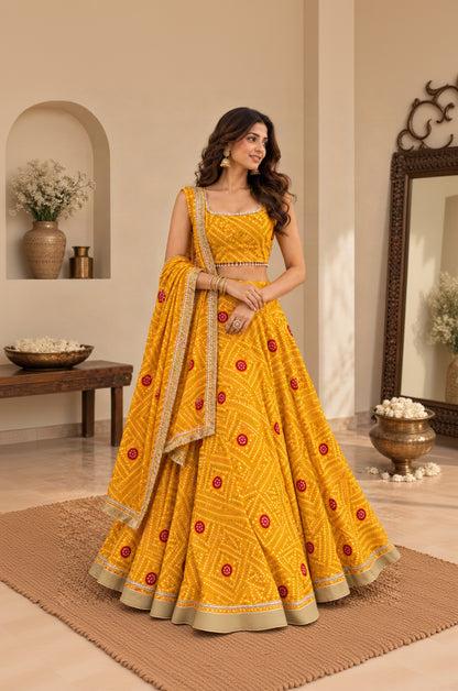 TRINA YELLOW BANDHEJ LEHENGA