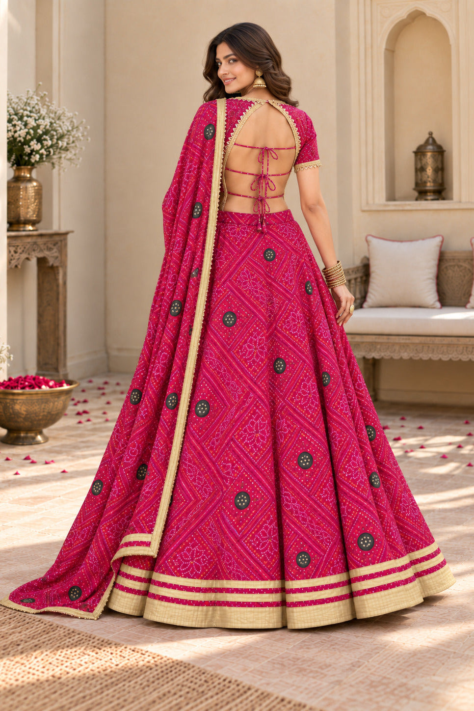 KANGANA PINK BANDHEJ LEHENGA