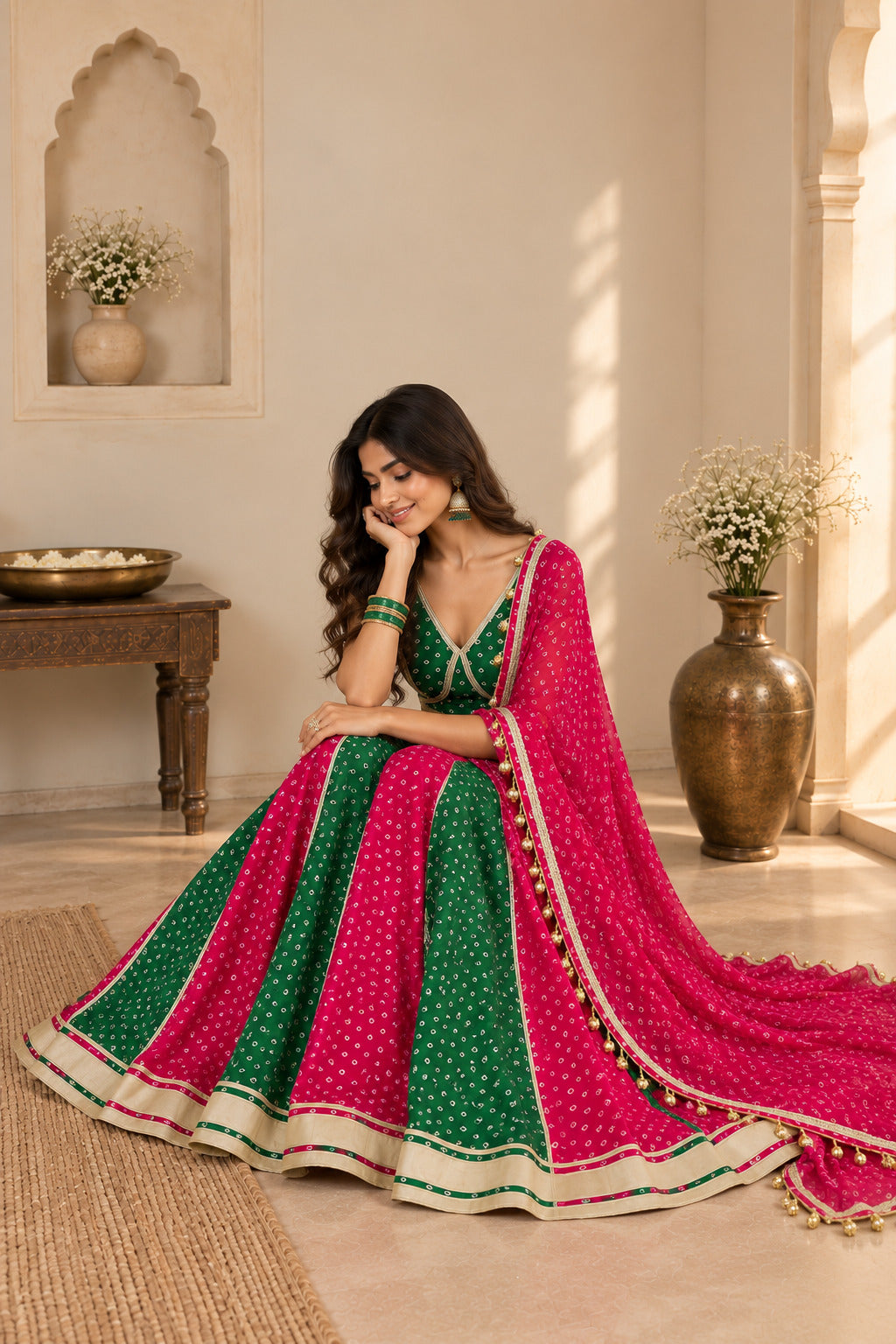 NUPUR MULTICOLORED BANDHEJ LEHENGA