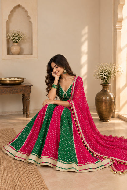 NUPUR MULTICOLORED BANDHEJ LEHENGA