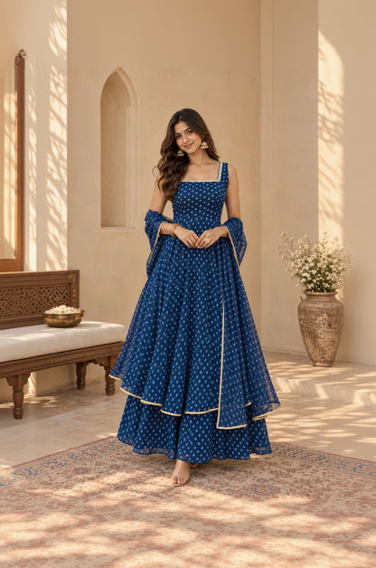 BINDU PEACOCK BLUE BANDHEJ KURTA SET