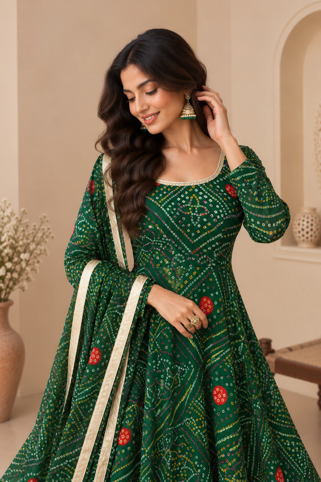 MALTI GREEN BANDHEJ ANARKALI SET