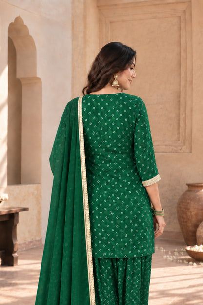 DEVYANI GREEN BANDHEJ FARSHI SET WITH DUPATTA