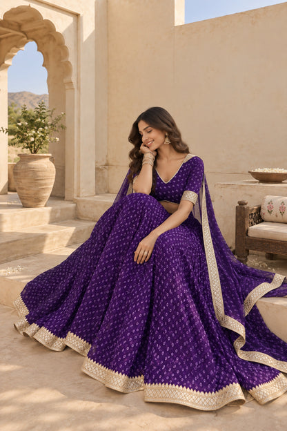 ASHVIKA PURPLE BANDHEJ LEHENGA