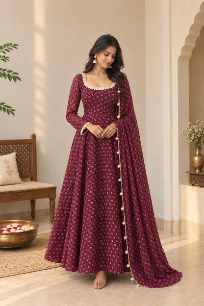 RASHMITA WINE BANDHEJ ANARKALI SET