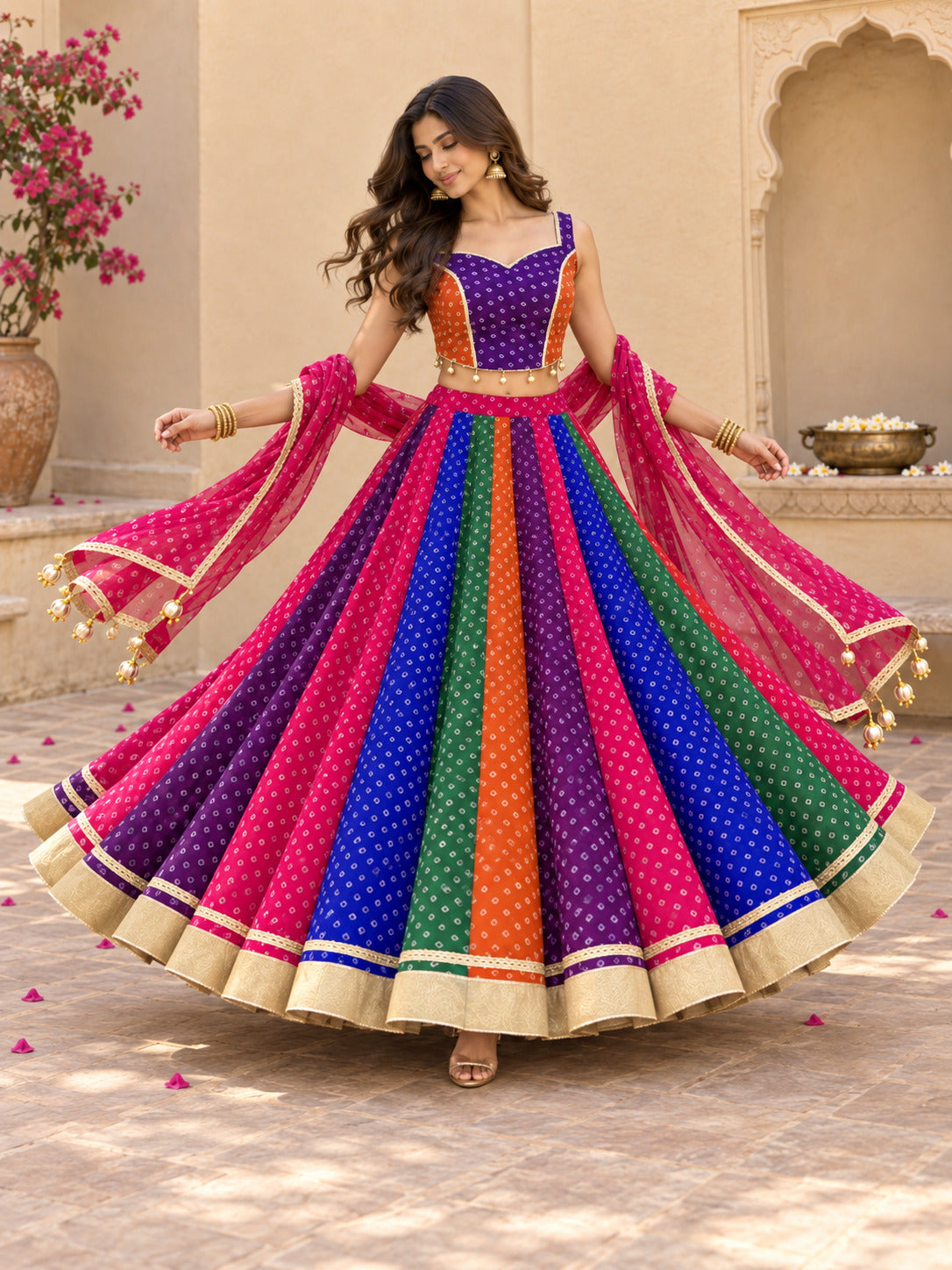 DIYARA MULTICOLORED BANDHEJ LEHENGA