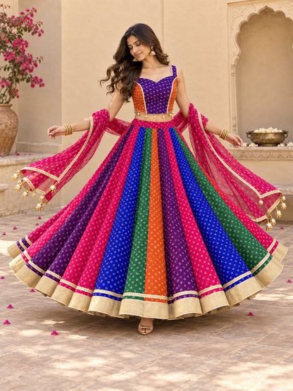 DIYARA MULTICOLORED BANDHEJ LEHENGA