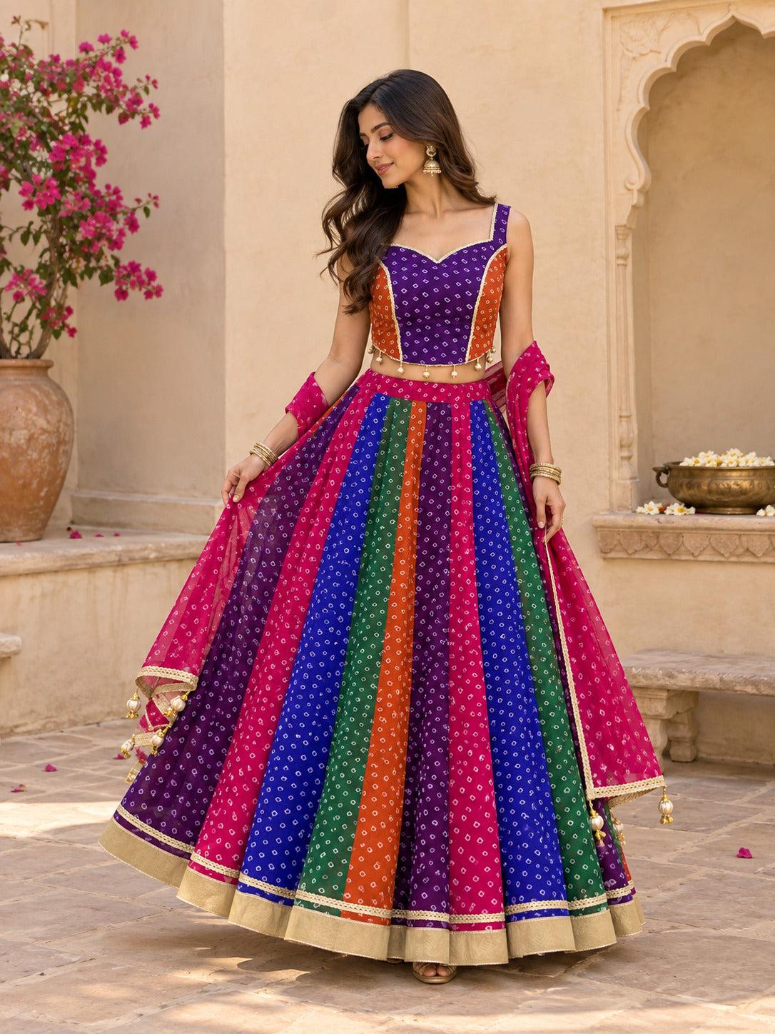 DIYARA MULTICOLORED BANDHEJ LEHENGA