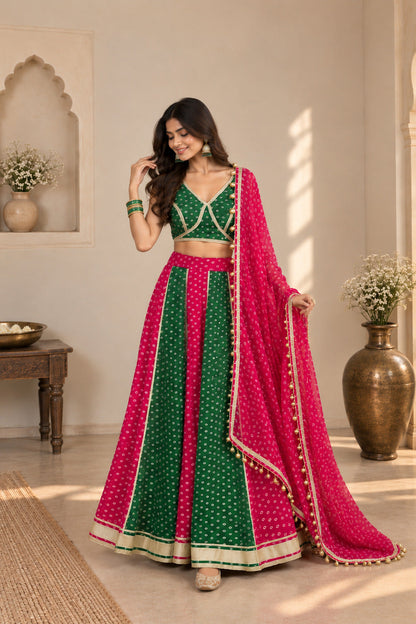 NUPUR MULTICOLORED BANDHEJ LEHENGA