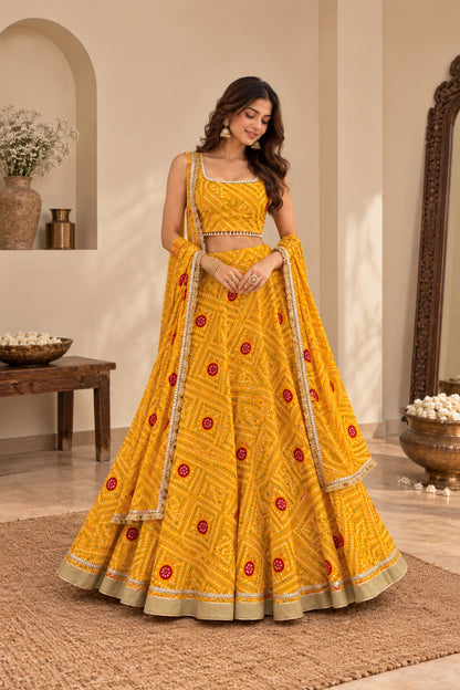 TRINA YELLOW BANDHEJ LEHENGA