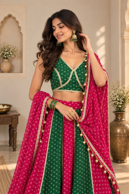 NUPUR MULTICOLORED BANDHEJ LEHENGA