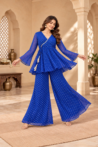 PREET BLUE BANDHEJ COORD SET