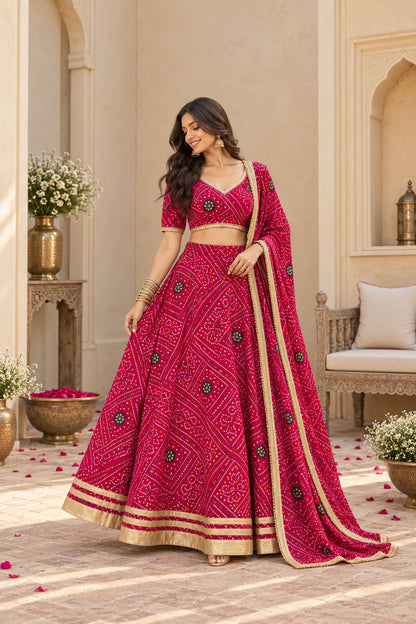KANGANA PINK BANDHEJ LEHENGA