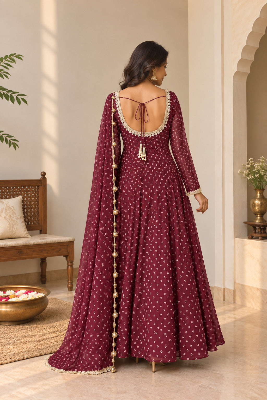 RASHMITA WINE BANDHEJ ANARKALI SET