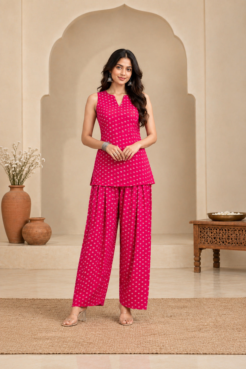 GAYRA PINK BANDHEJ FARSHI SET