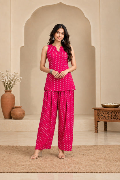 GAYRA PINK BANDHEJ FARSHI SET