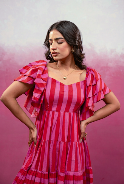 IDRA PINK STRIPED SHORT DRESS