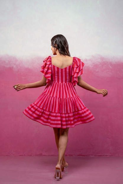 IDRA PINK STRIPED SHORT DRESS