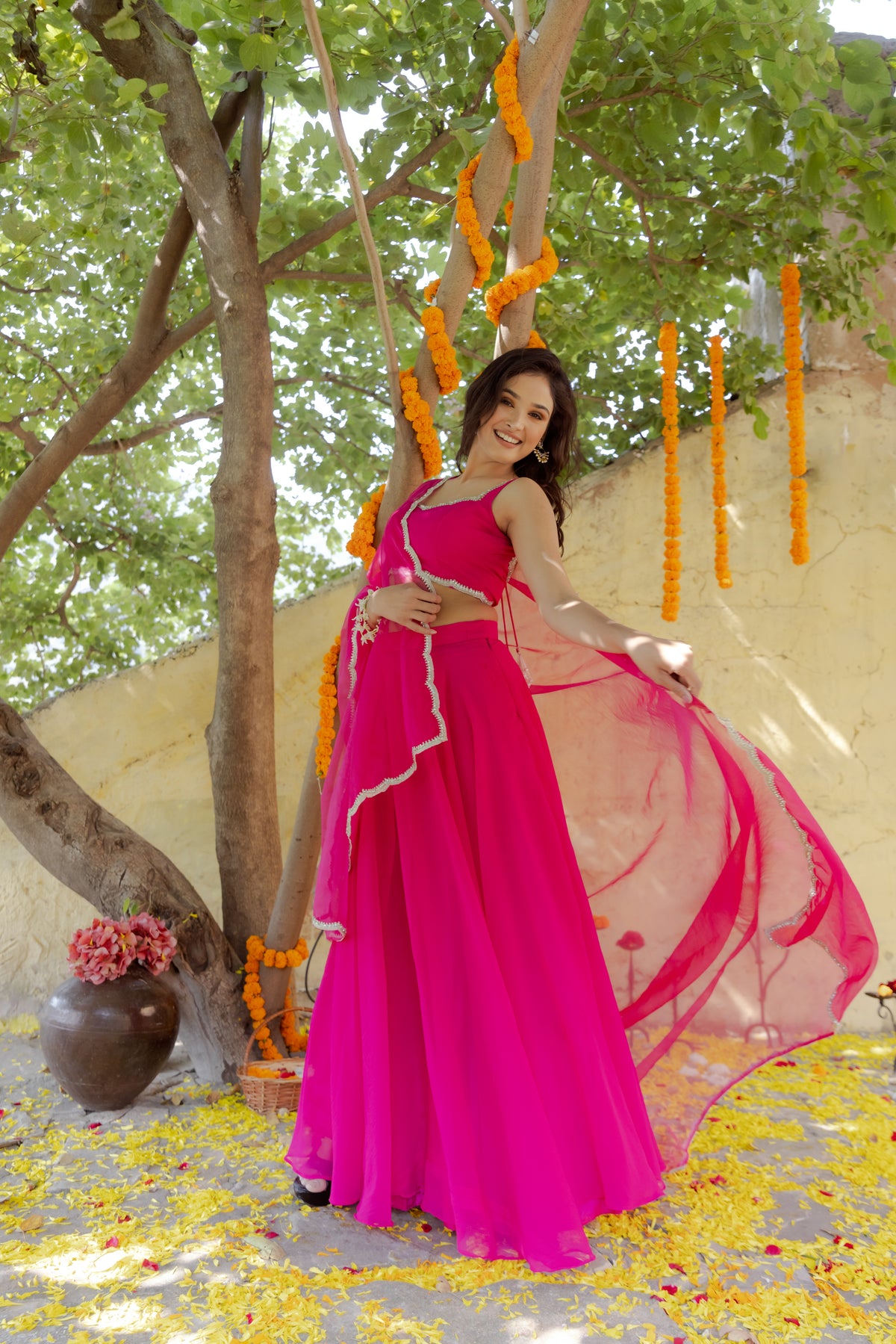 RANI MAGENTA PINK DETAILED LEHENGA SET – Deasha India
