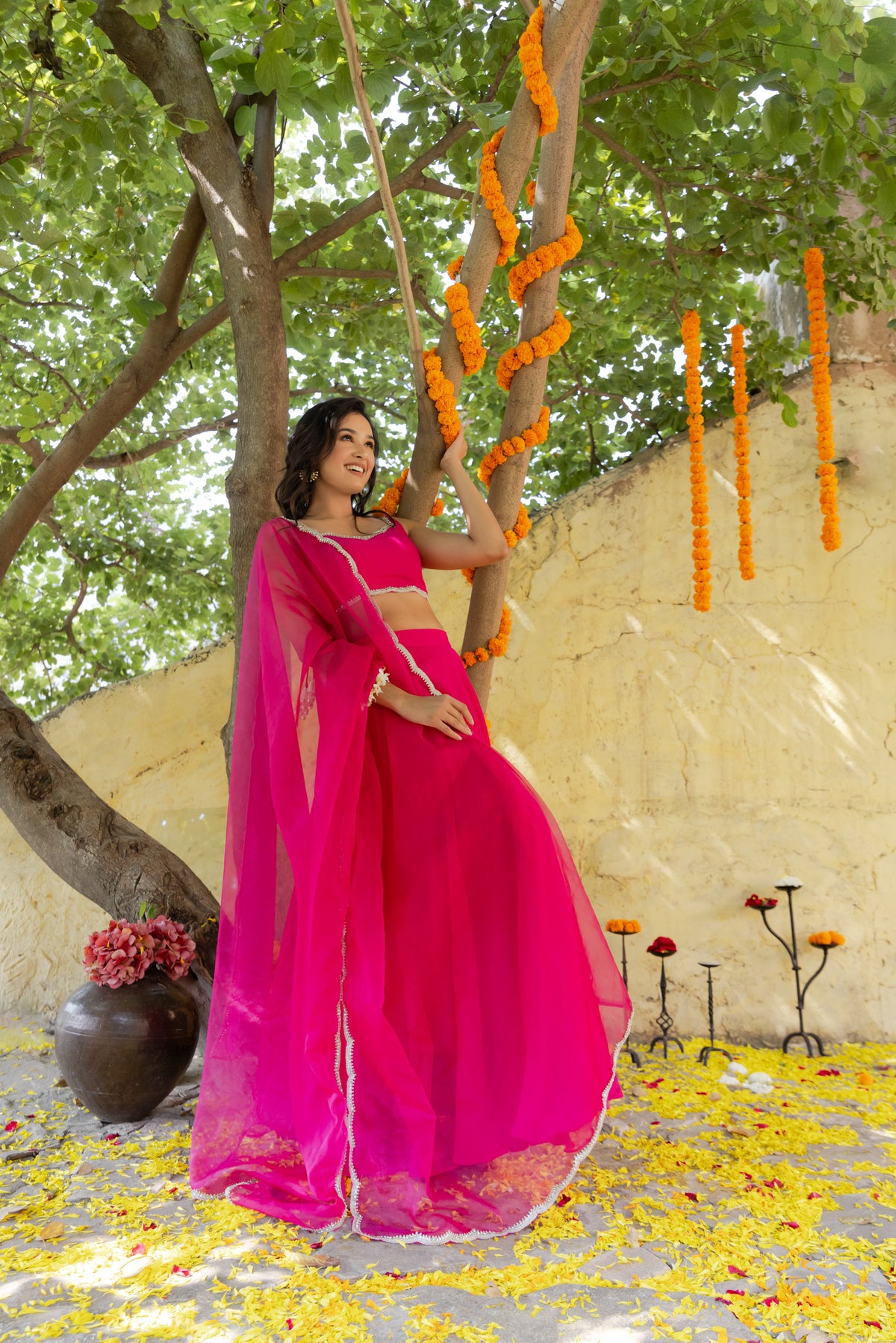 RANI MAGENTA PINK DETAILED LEHENGA SET – Deasha India